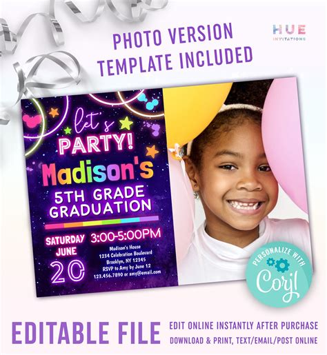 Editable 5th Grade Graduation Party Invitation Instant Etsy