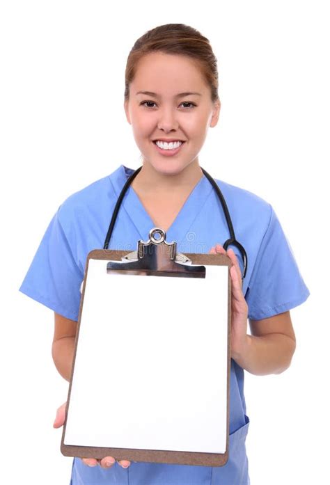 Pretty Nurse Holding Clipboard Stock Photo Image Of People Asian