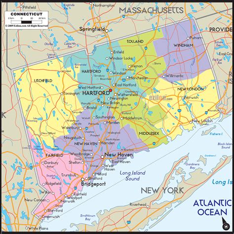 Bản đồ tiểu bang Connecticut thông tin sơ lược và đặc thù nổi bật