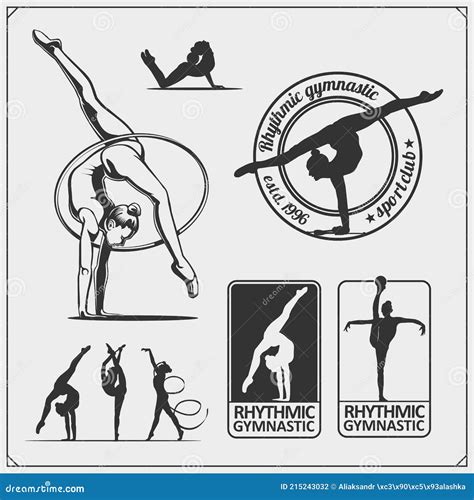 vector set of rhythmic gymnastics silhouettes female silhouettes of gymnasts sport icons