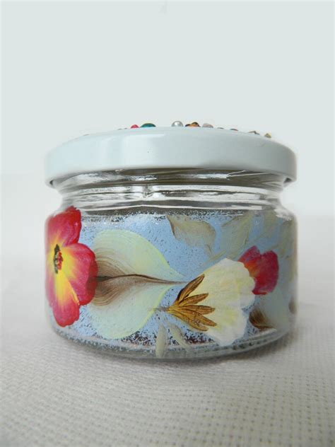 Painted Glass Jar With Decorative Lid Hand Painted Jars Small Etsy