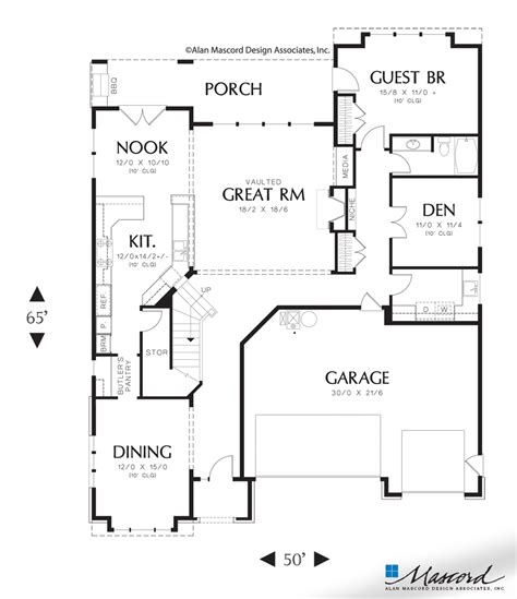 Main Floor Plan Of Mascord Plan 2457 The Tucker Sweeping Rooflines