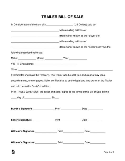 Trailer Bill Of Sale Forms Template Business Format Riset