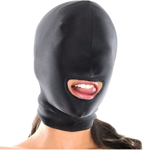 Veezy Fetish Unisex Color Black Hood Mask Blindfolded With Mouth Opening Health