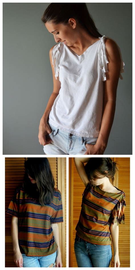 Diy No Sew Tee Shirt Sleeve Restyle Tutorial From Fine Feathered She Posted An Update With A