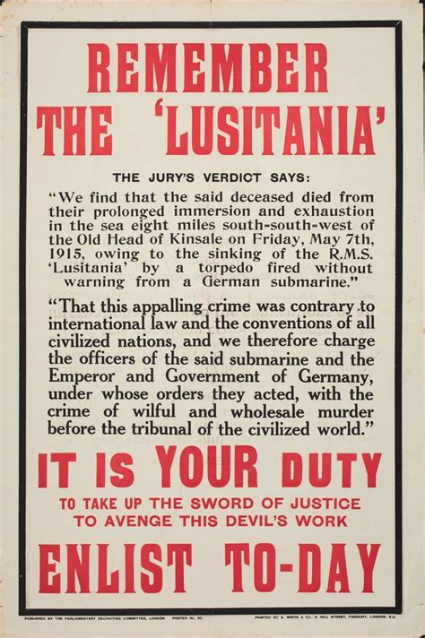 Ww1 Poster Remember The Lusitania 1915 1918 Lusitania Propaganda