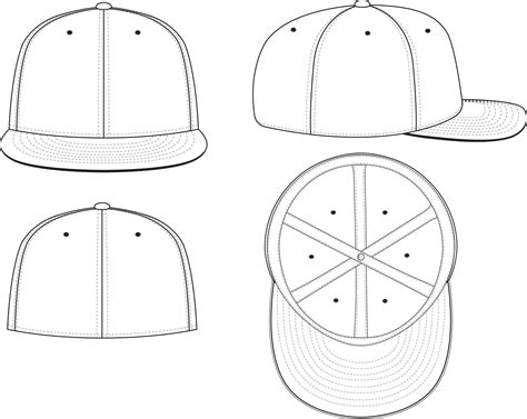 fitted cap hat vector technical drawing illustration blank streetwear mock up template for