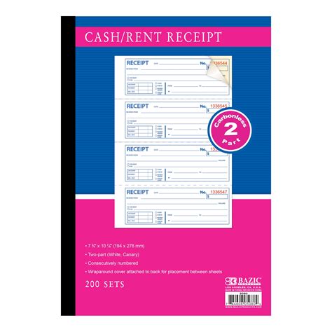 Bazic Business Printed Paper Spiral Bound Carbonless Receipt Book 200 Sets 7 5 8 X10 7 8