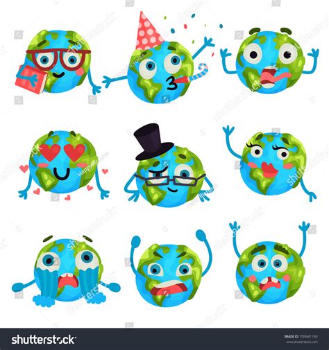 Cartoon Funny Earth Planet Emoji Different Stock Vector Royalty Free