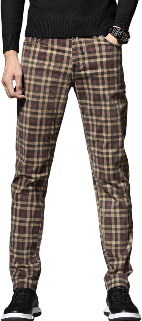 Hengao Mens Regular Fit Plaid Chino Pants Deep Khaki 30