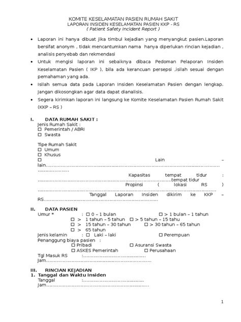 Formulir Laporan Insiden KESELAMATAN KERJA