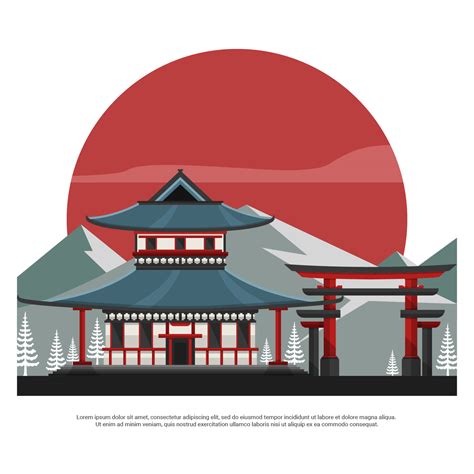 Shrine With Torii And Mountain Flat Vector Illustration 166685 Vector