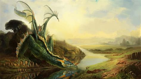 5120x2880px Free Download Hd Wallpaper Green Dragon Leaning On