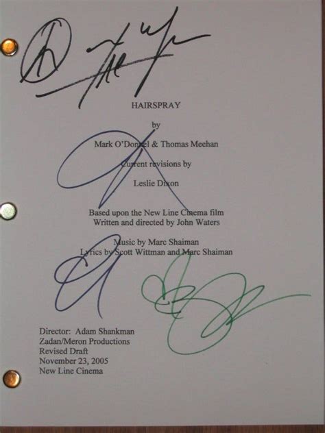 Hairspray Signed Movie Film Screenplay Script Autographs Zac Efron