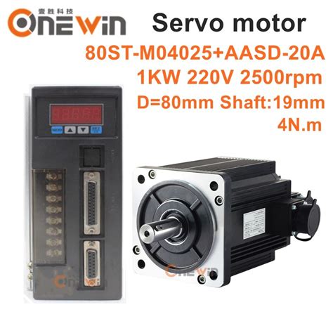 1KW AC Servo Motor Kit 80ST M04025 AASD 20A Driver Diameter 80mm 220V
