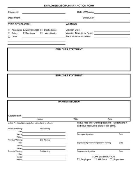 Disciplinary Action Forms Free Template Printable Templates