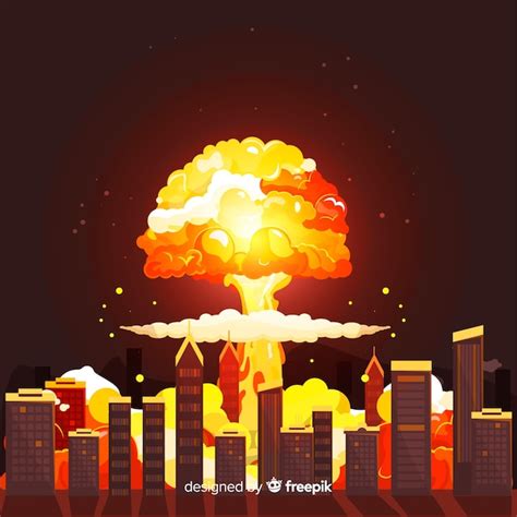 Bomba Nuclear En Estilo De Dibujos Animados De La Ciudad Vector Gratis