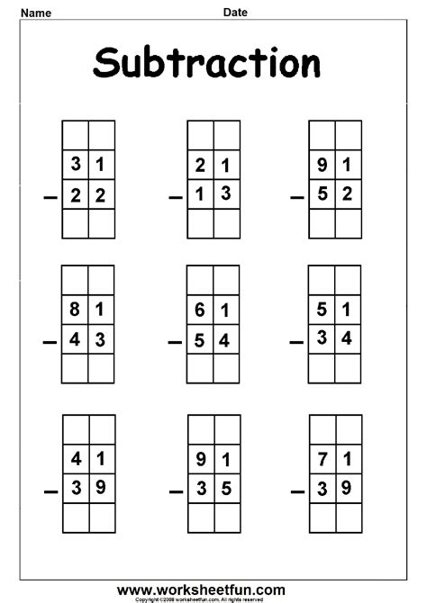 Subtraction Of 2 Digit Numbers With Regrouping Worksheets