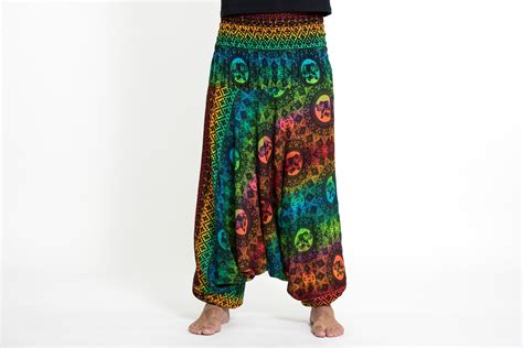 Rainbow Elephant Drop Crotch Mens Elephant Pants In Orange Harem Pants