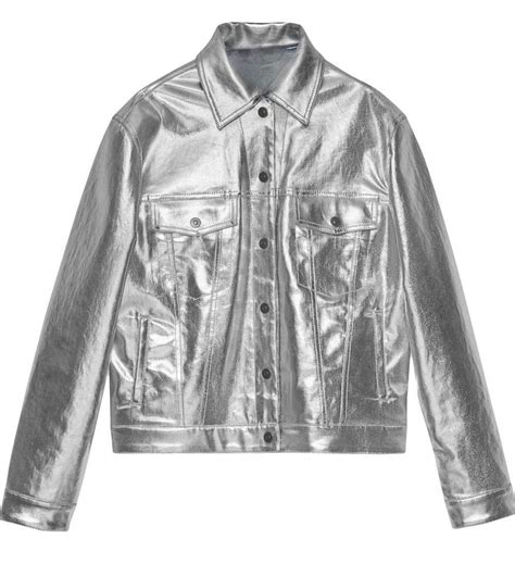 Silver Metallic Leather Jean Jacket Madonna And Co