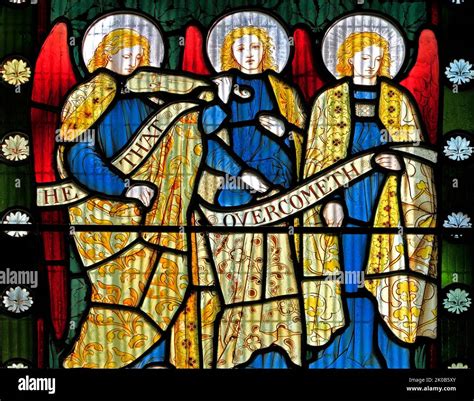 Angels stained glass, by Henry Holliday, 1873, pre-Raphaelite style