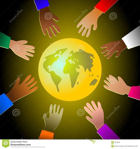 Many Hands Surrounding The Earth With Different Colors On It Stock