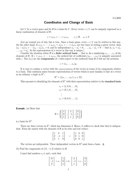 Coordinates And Change Of Basis 1 1 N N I I Pdf Basis Linear