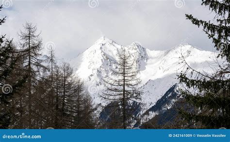 View Of Snowy Mountain Peaks In The Alps Stock Image Image Of