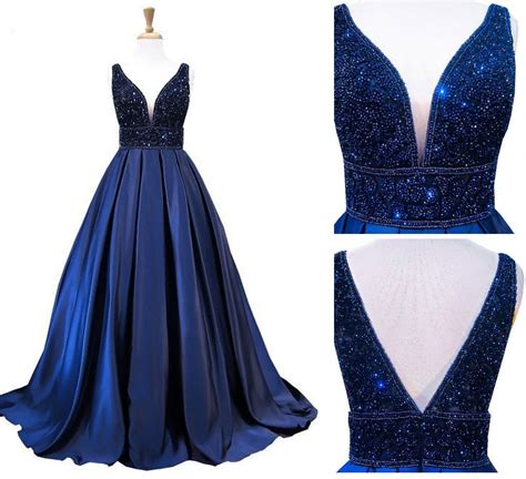 Sparkly V Neck Royal Blue Long Prom Dresses · Dressydances · Online