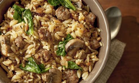 This is a very easy to make soup that is perfect when you need a quick meal on a cold night like we are i completely changed this recipe around from one i found in a magazine my wife purchased at the airport on our way back from park city, utah. Italian Sausage And Mushroom Orzo Recipe - Owens Sausage