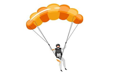 A Man Is Parasailing In The Air With Orange Parachutes On White Background