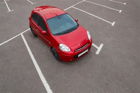 Modern Red Car On Parking Lot Outdoors Stock Photo Image Of Park