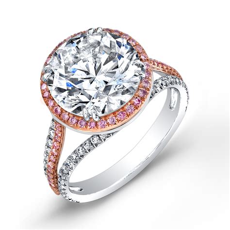 1 9ct round cut natural diamond halo two toned with natural pink diamonds engagement ring gia