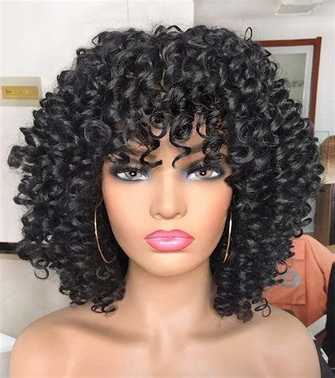 Buy Annivia Curly Afro Wig With Bangs Short Kinky Curly Wigs For Black Women Synthetic Fiber