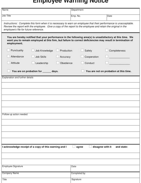 Employee Write Up Form Templates WORD EXCEL PDF