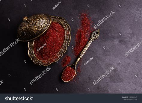 Traditional Oriental Spice Sumac Metallic Utensil Stock Photo