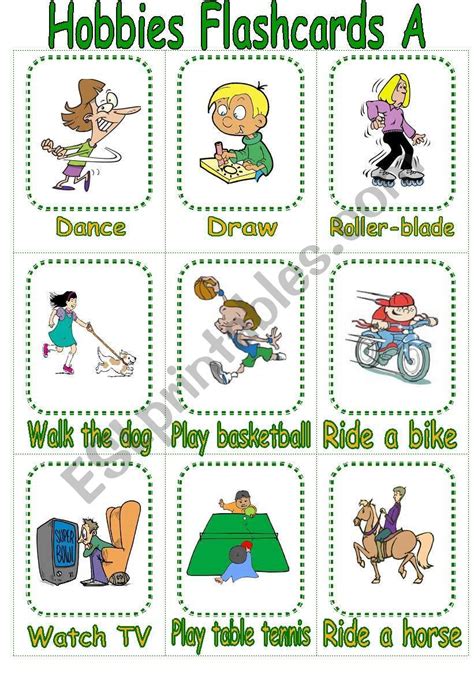 Hobbies Flashcards A Esl Worksheet By Mishcz Hobbies For Kids