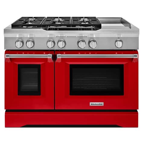 Kitchenaid 48 In 63 Cu Ft Dual Fuel Range Double Oven With Convection Oven In Signature Red