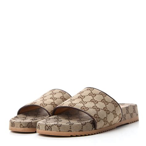 Gucci Canvas Gg Monogram Mens Slide Sandals 6 Beige 745415 Fashionphile