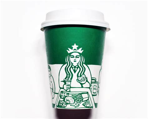 artist illustrated starbucks cups place transform coffee mermaid