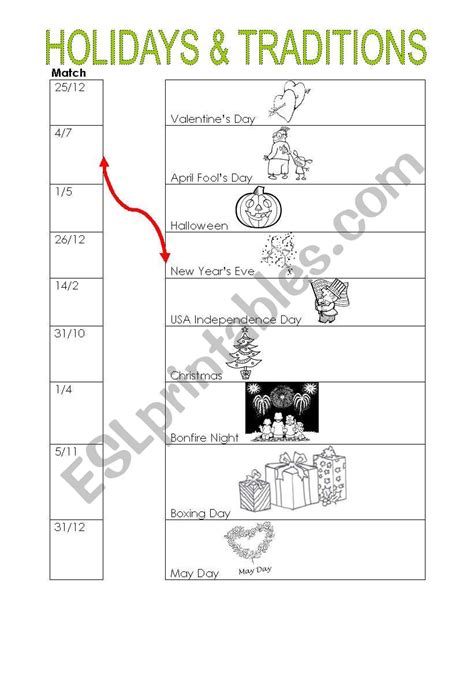 English Worksheets Holidays And Traditions Dates