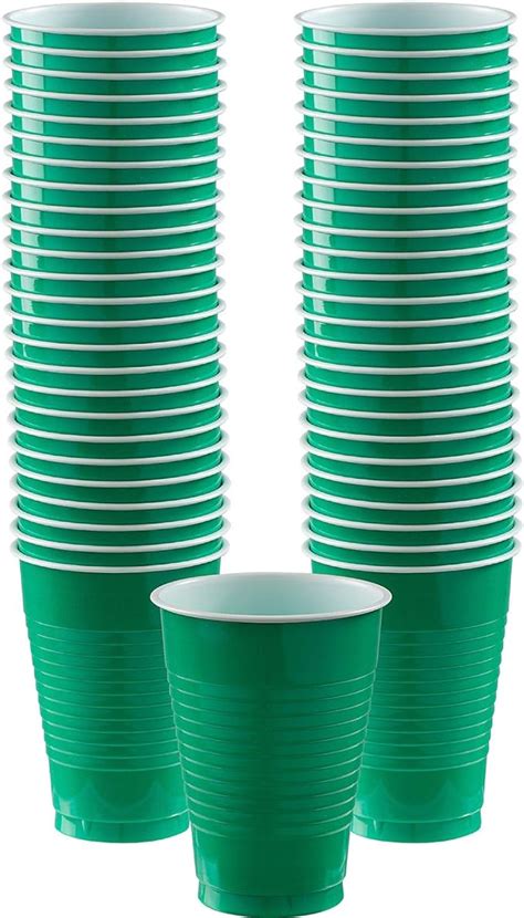 Festive Green Plastic Cups 12 Oz 50 Count Stackable