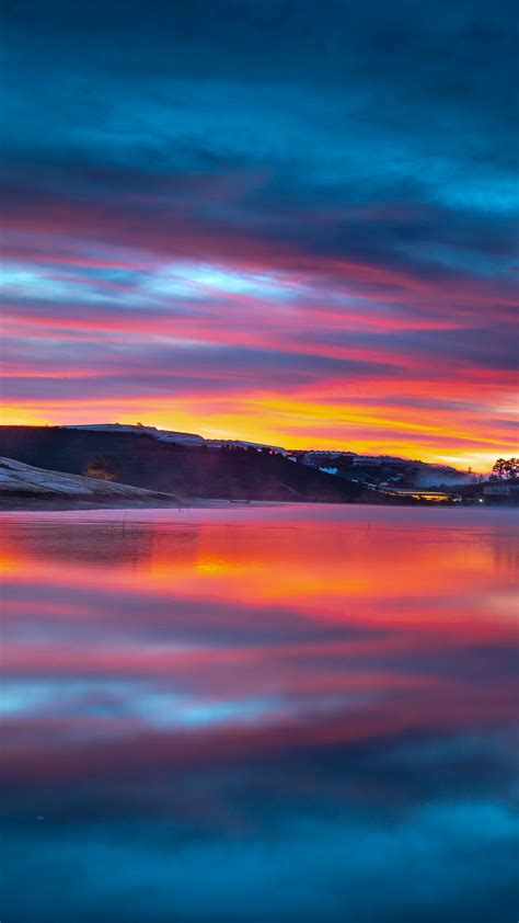 Download 2160x3840 Wallpaper Lake Reflections Sunset Clouds Nature