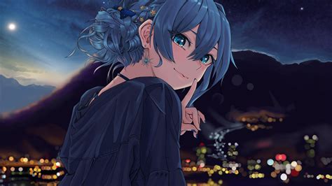 Blue Eyes Hair Anime Girl City View Background Hd Anime Girl Wallpapers