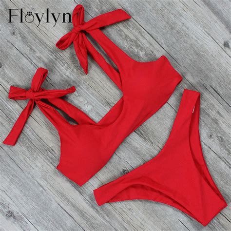 floylyn bikini 2018 sexy bikini women bowknot halter bandage swimwear bikini set push up bathing