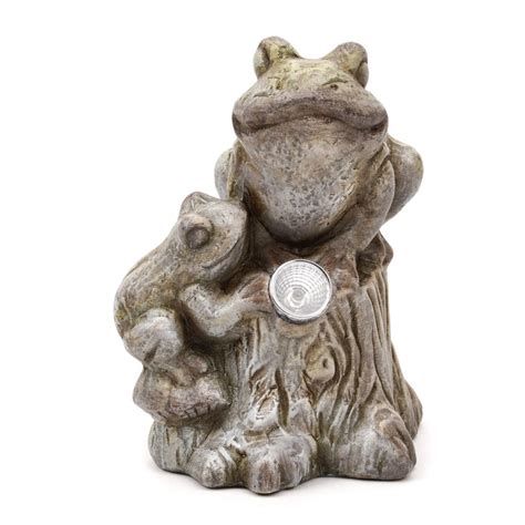 Maturi Terracotta Frogs On Branch Ornament With Solar Light Eyes