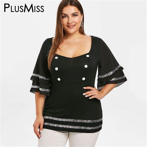 plusmiss plus size xxxxxl vintage sequin ruffle flare sleeve party blouse xxxxl xxxl women
