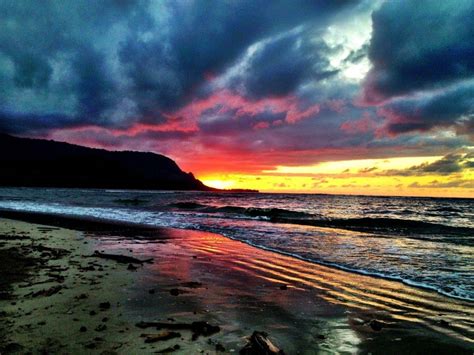 Kauai Beach Sunset Aflame | Hawaii pictures, Go hawaii, Kauai