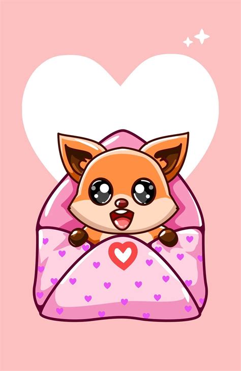 Kawaii And Funny Fox Inside Love Envelope At The Valentines Cartoon