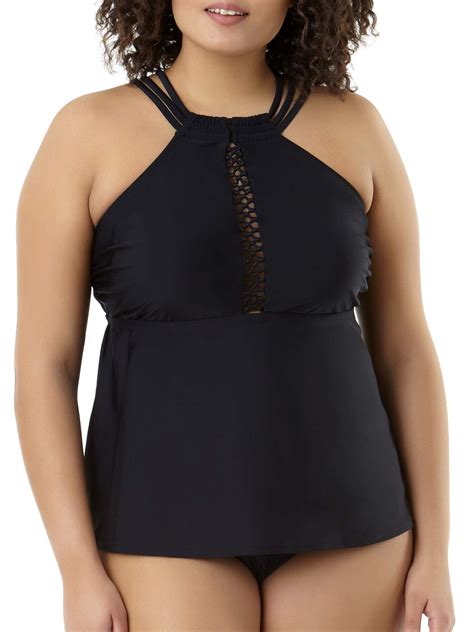 Womens Plus Size Solid Highneck Tankini Top